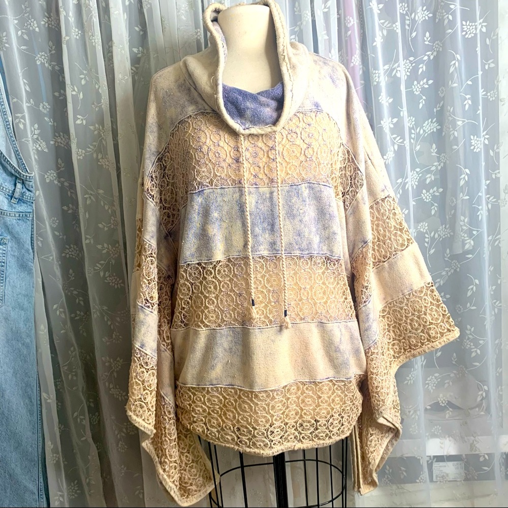 Free People crochet tie dye cotton blend poncho